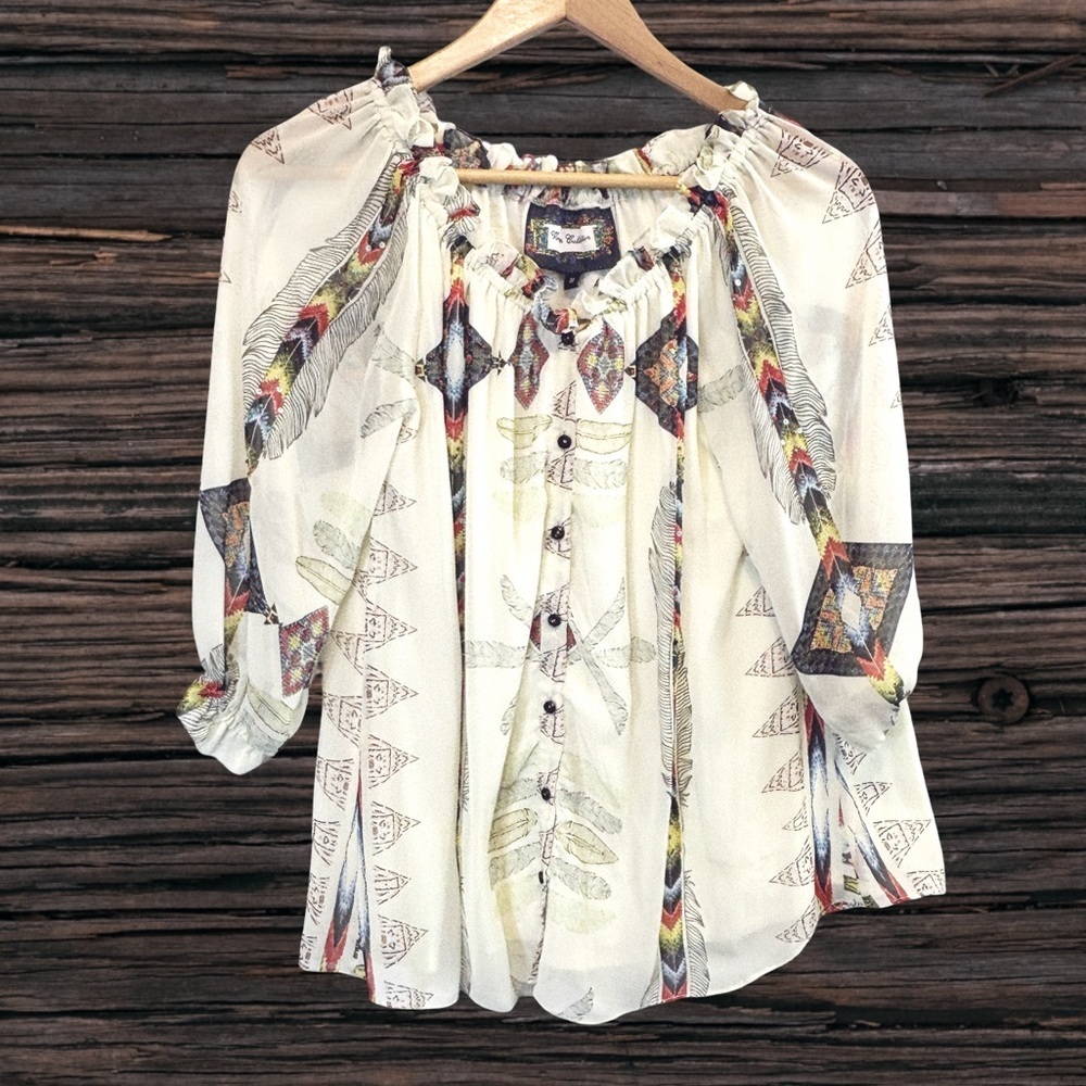 Vintage Collection Cream and White Graphic Relaxed Blouse
